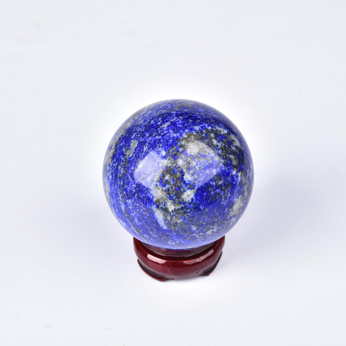 JIC Gem Lapis Lazuli Quartz Crystal Ball with Wooden Stand - Blue Crystal Sphere for Feng Shui Decor & Spiritual Gifts - 60-70mm