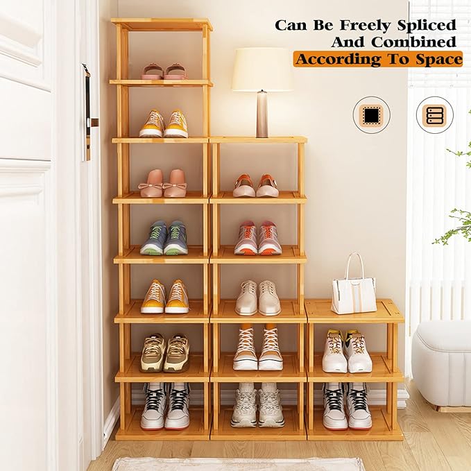 SAN HE Bamboo Shoe Rack 17 Tier- Vertical Shoe Rack