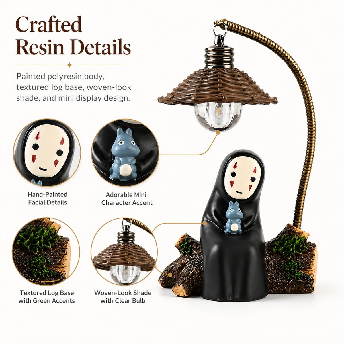 Amallino No Face Lamp, No Face Night Light, Mini Resin Anime Desk Lamp, Battery Operated Cute Room Decor Gift for Bedroom Shelf Office