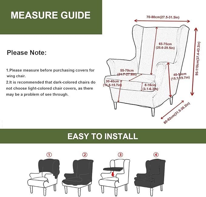 HAOYONG Printed Wingback Chair Covers 2 Pieces Wing Chair Slipcover High