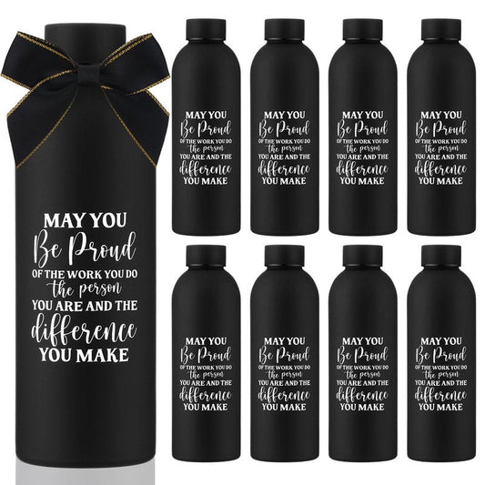 Teecyhooo 10 Pcs Employee Appreciation Gifts Thank You Water Bottle Bulk 17 oz Stainless Steel Frosted Inspirational Team Bottle with Box for Teacher Nurse Staff Christmas Gifts(Black,Appreciation)