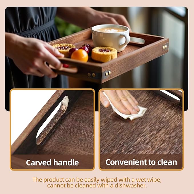 Serving Tray with Handles, 15.8"x 11" Wood Decorative Tray
