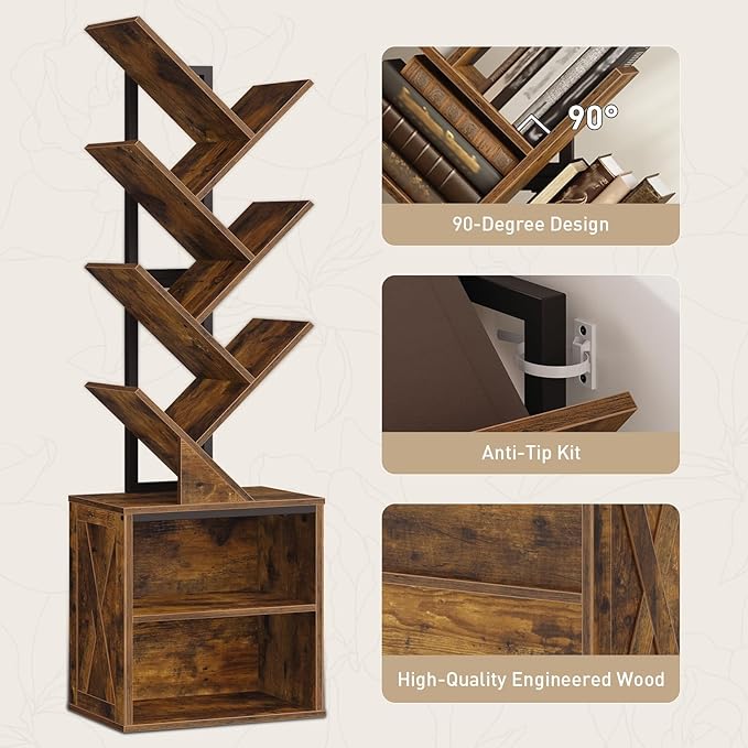 RALGEND Tree Bookshelf, 6 Tier Bookcase