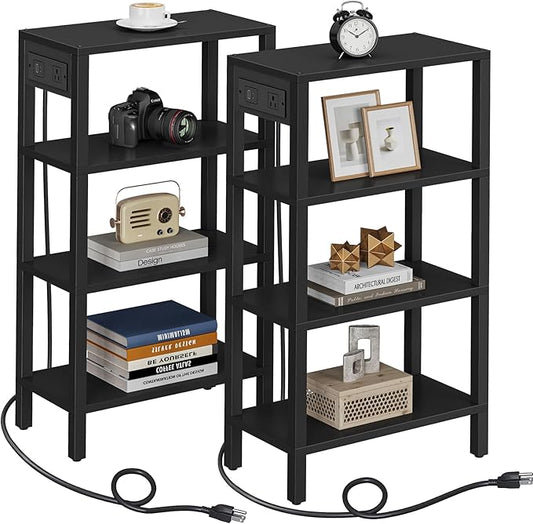 TUTOTAK Narrow Side Table with Charging Station, Small End Table with USB Ports