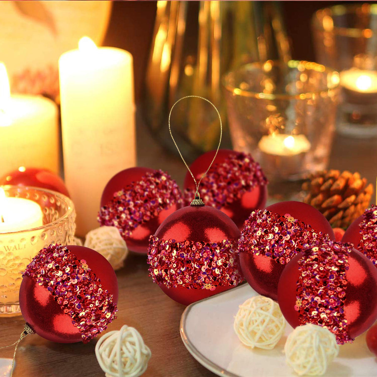 4" Christmas Ball Ornaments, 4pc Set Red Shatterproof Christmas Decorations Tree Balls for Xmas Trees Wedding Party Holiday Decorations