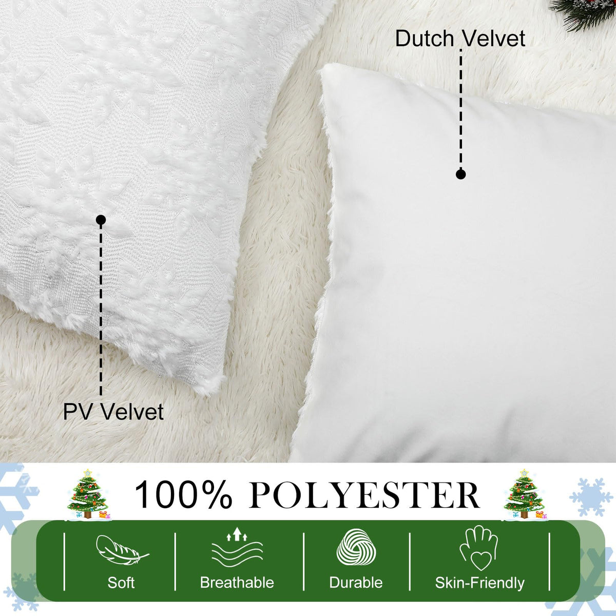 Tudomro 4 Pcs Snowflake Throw Pillow Covers White Winter Pillowcase 3D Embroidered Soft Plush Faux Fur Pillow Covers Winter Modern Home Decorative for Sofa Couch Bed(20 x 20 Inches)