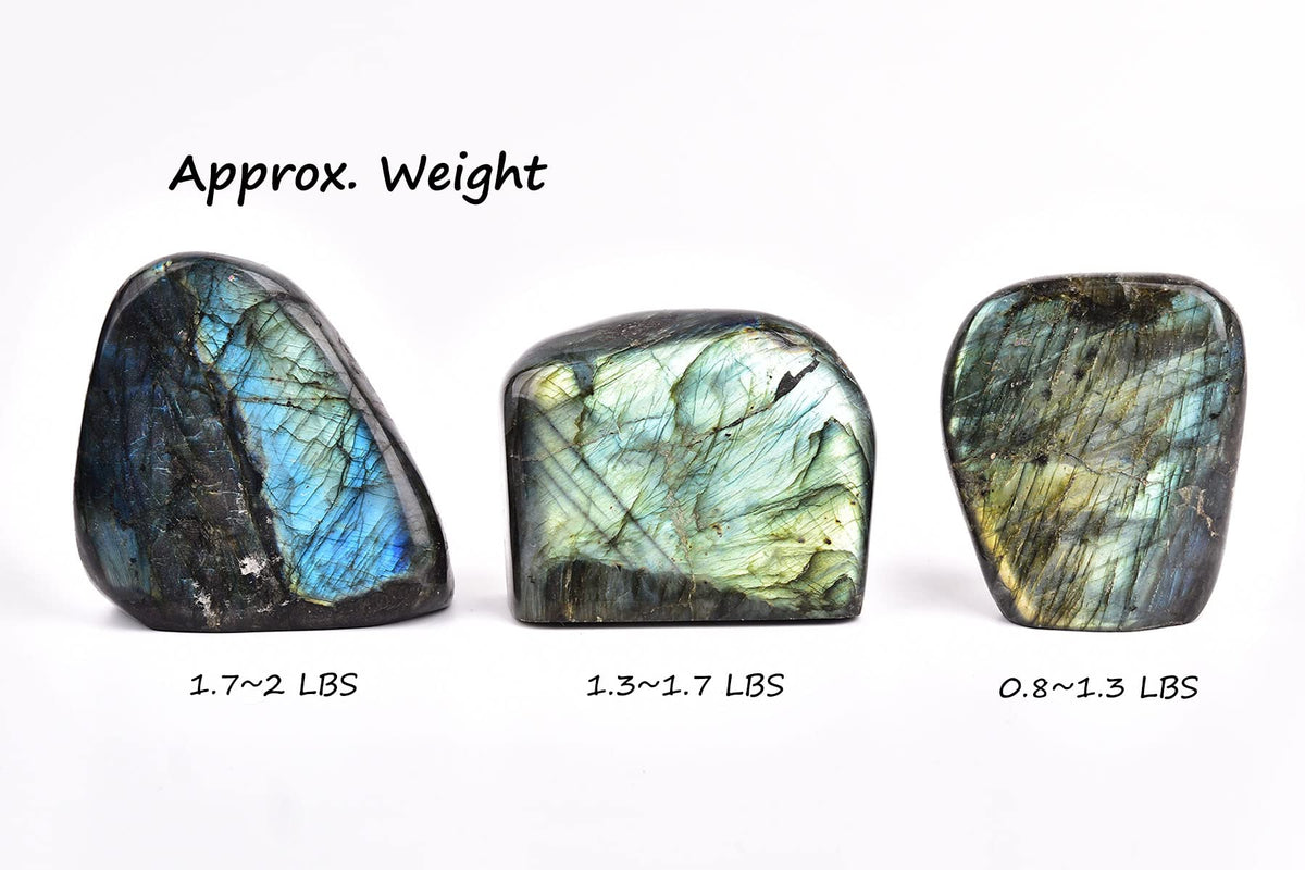 AMOYSTONE Decorative Stone Large Labradorite Rock Slab Polished Crystal Aura Healing Reiki Home Decor 1.7-2 LBS