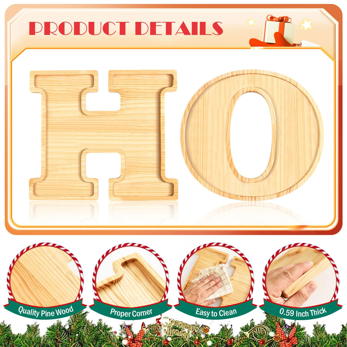 AWIZOM 2 Pcs Christmas Charcuterie Boards HO Wooden Serving Platters Christmas Pine Wood Trays Wooden Snack Cookie Dish Plates for Home Kitchen Xmas Holiday Housewarming Dinnerware Presents