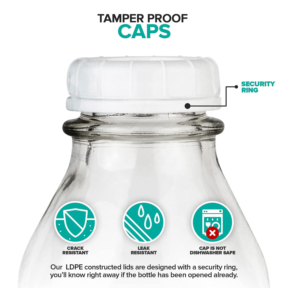 Stock Your Home Liter Glass Milk Bottles (2 Pack) - 32-Oz Milk Jars with Lids - Food Grade Glass Bottles - Dishwasher Safe - Bottles for Milk, Buttermilk, Honey, Maple Syrup, Jam, BBQ Sauce