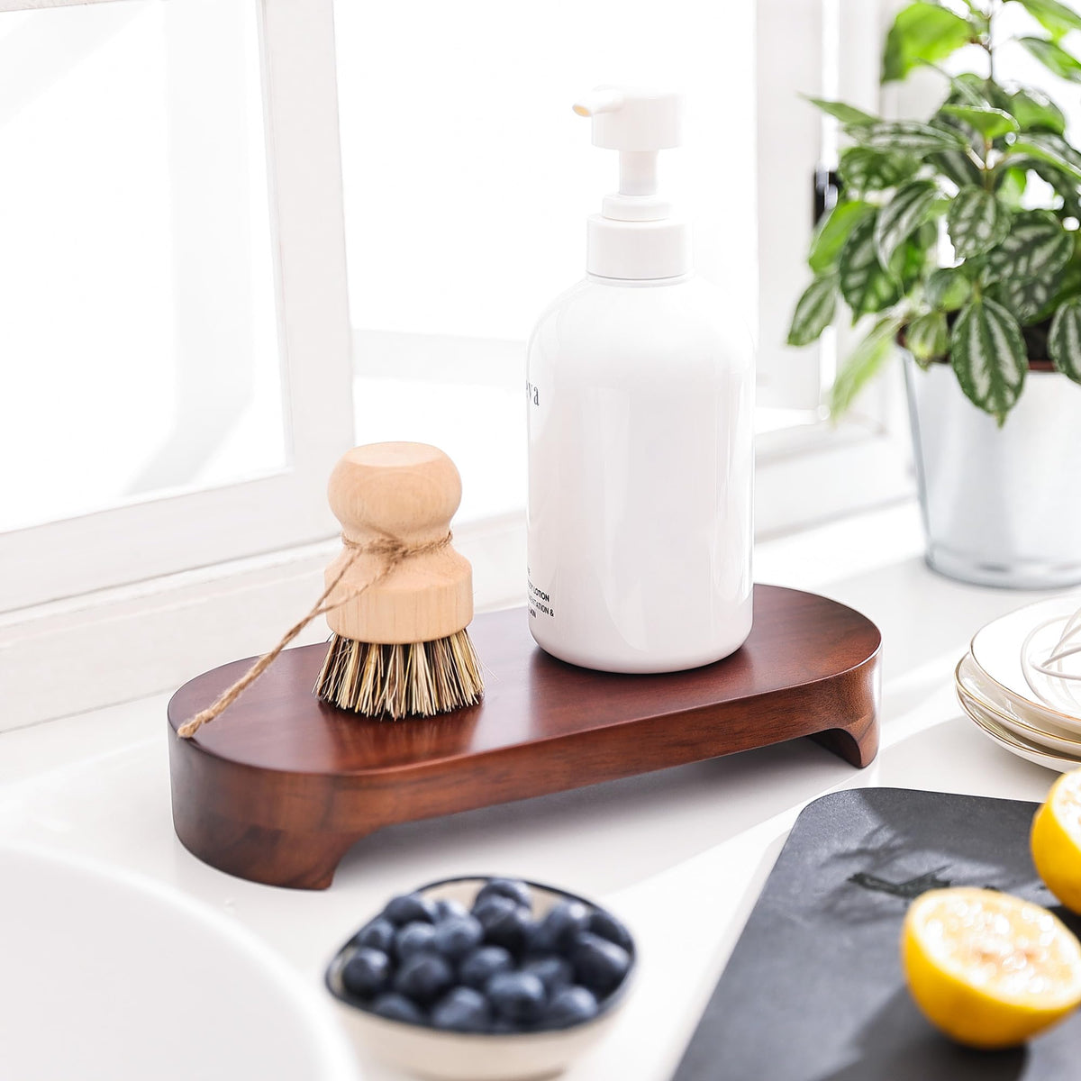 CAMLOT Acacia Wood Risers for Decor Display, Bathroom Counter Decorative Tray, Soap Dish Risers, Pedestal Stand for Bottles,Candle,Plant, Counter Decor for Vanity. (Brown Acacia)