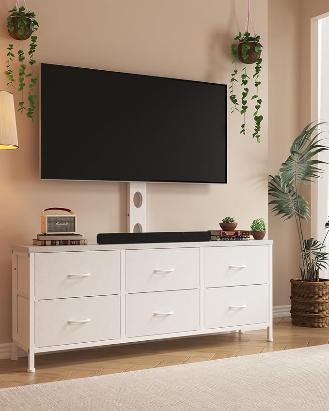 TV Stand with Mount, Fabric Dresser with 6 Drawers