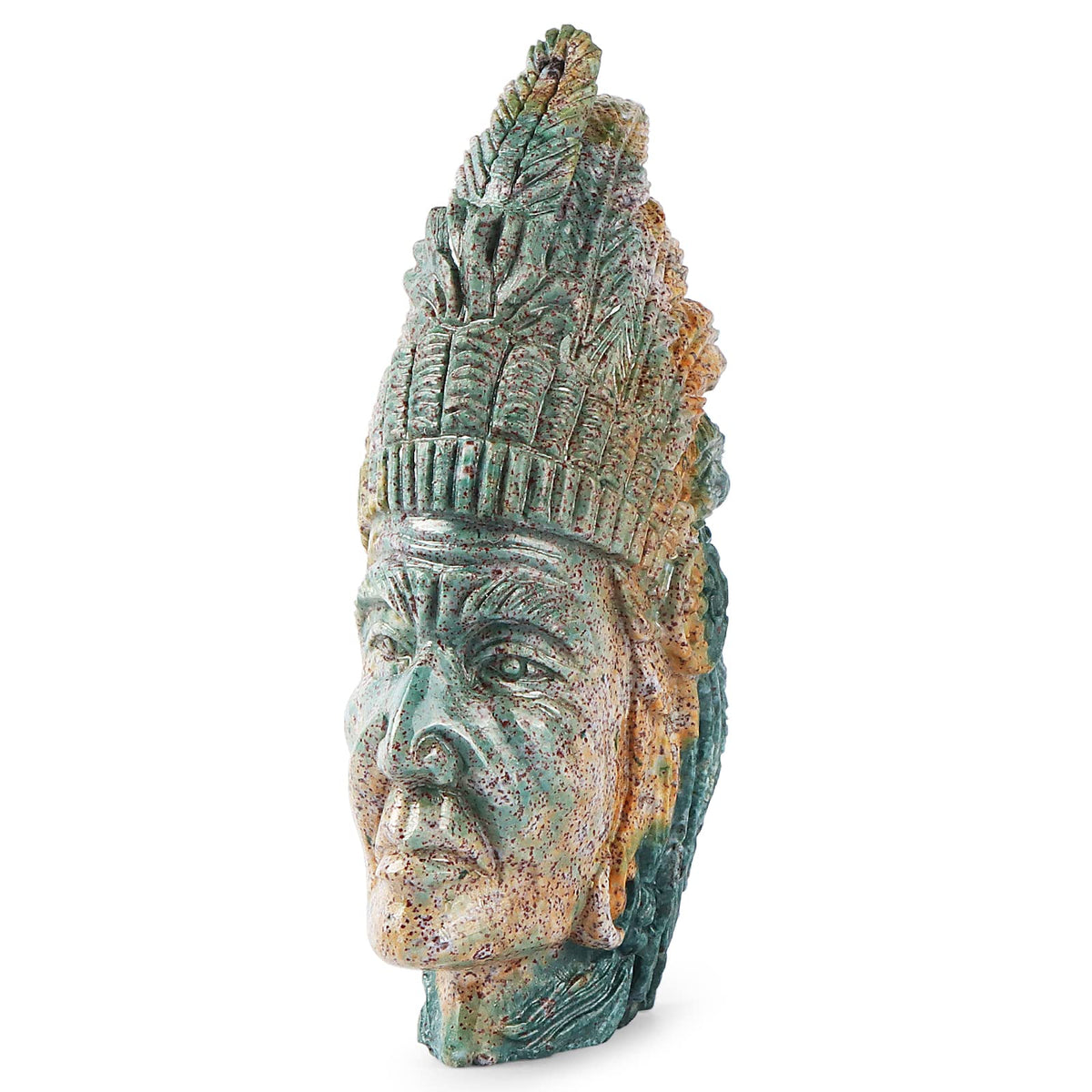 SMQ 3.3" Indian Head Bust Statue Ocean Jasper Crystal Stone Skull Ornaments Native American Indian Figurine for Diorama Gemstone Sculpture for Home Office Room Decor