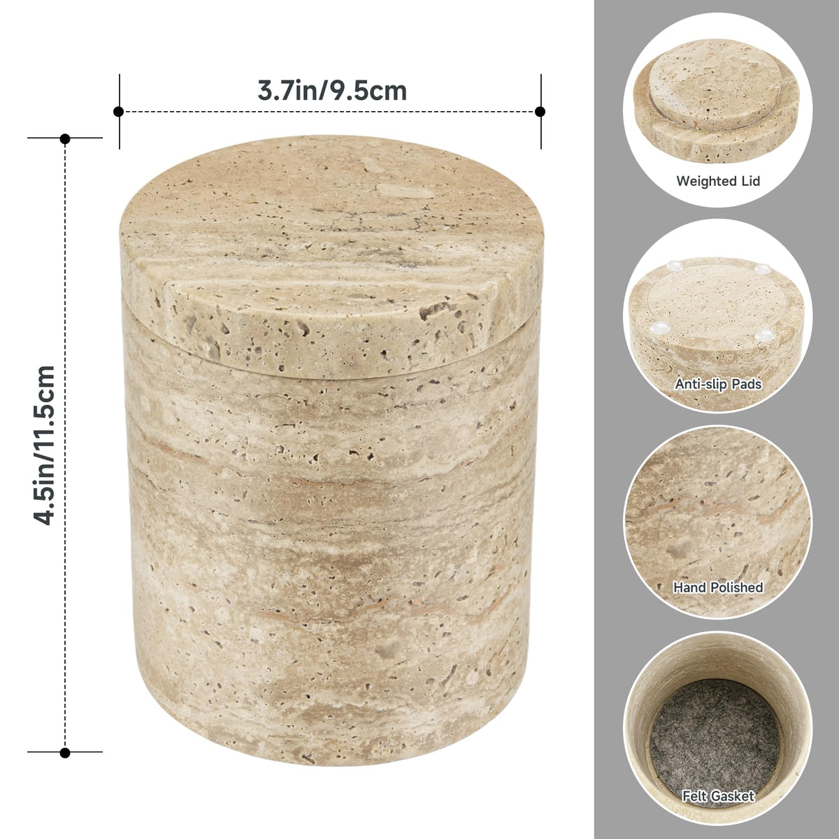 N NANSHOP Natural Marble Canister, Cotton Swab Holder with Lid, Marble Toothbrush Holder Qtip Holder Storage for Cotton Swab, Floss Picks, Makeup Pad, Bath Salt, Beige White Travertine(NS019)