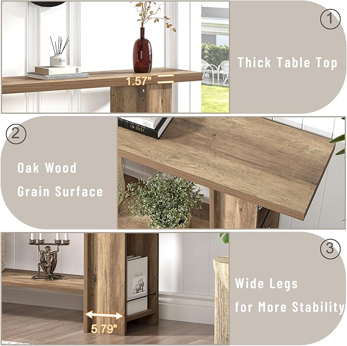 FOLUBAN 53 Inch Long Entryway Table, 2-Tier Wood Console Table