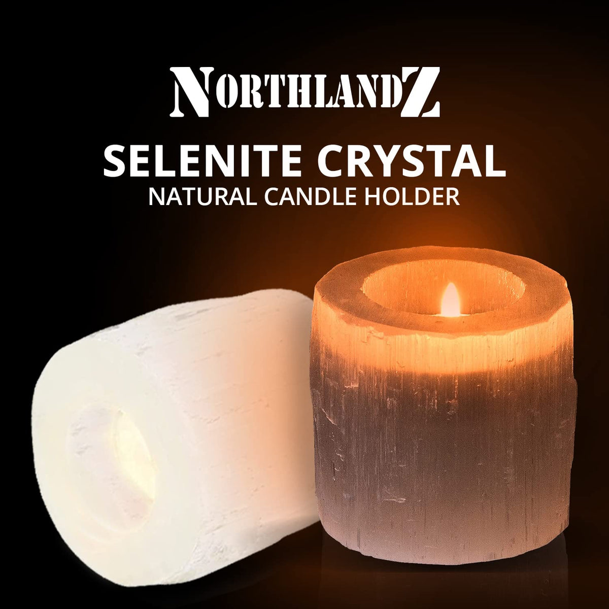 NORTHLANDZ Selenite Crystal Candle Holder, Hand Crafted Morocco Tealight Candlestick Holder for Healing, Meditation & Yoga, Ideal for Gift & Bedroom Decor