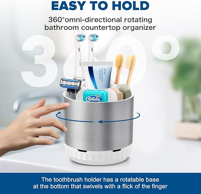 Silver Toothbrush Holders for Bathrooms Countertop Organizer