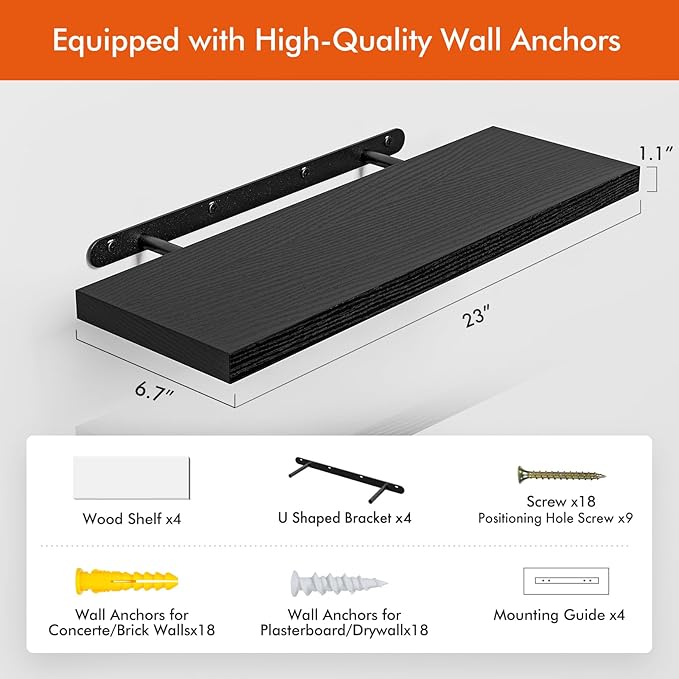 YUFLINX 23’’Black Floating Shelves