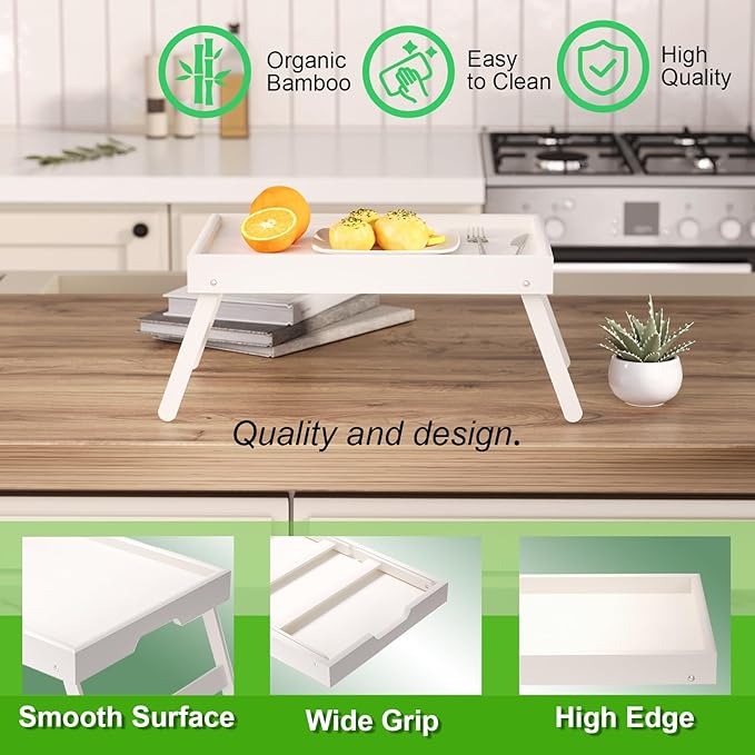 Fibogollo 4 Pack Bamboo Bed Tray Table