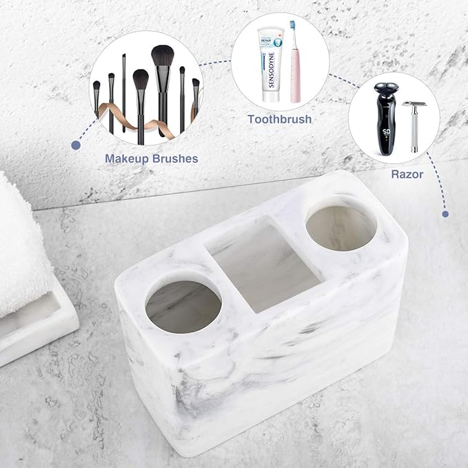 Luxspire Electric Toothbrush Holder, 3 Slots Large Marble Toothbrush Toothpaste