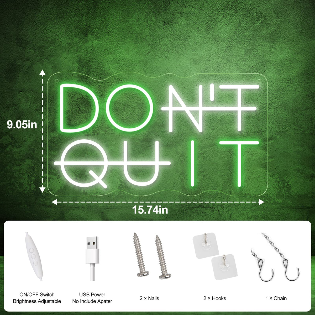 YIKBIK Don't Quit LED Neon Sign for Wall Decor, DO IT Neon Lights Party Decorations, USB Powered Switch LED Lights Adjustable for Office, Gym, Man Cave, Gamer Room Decor