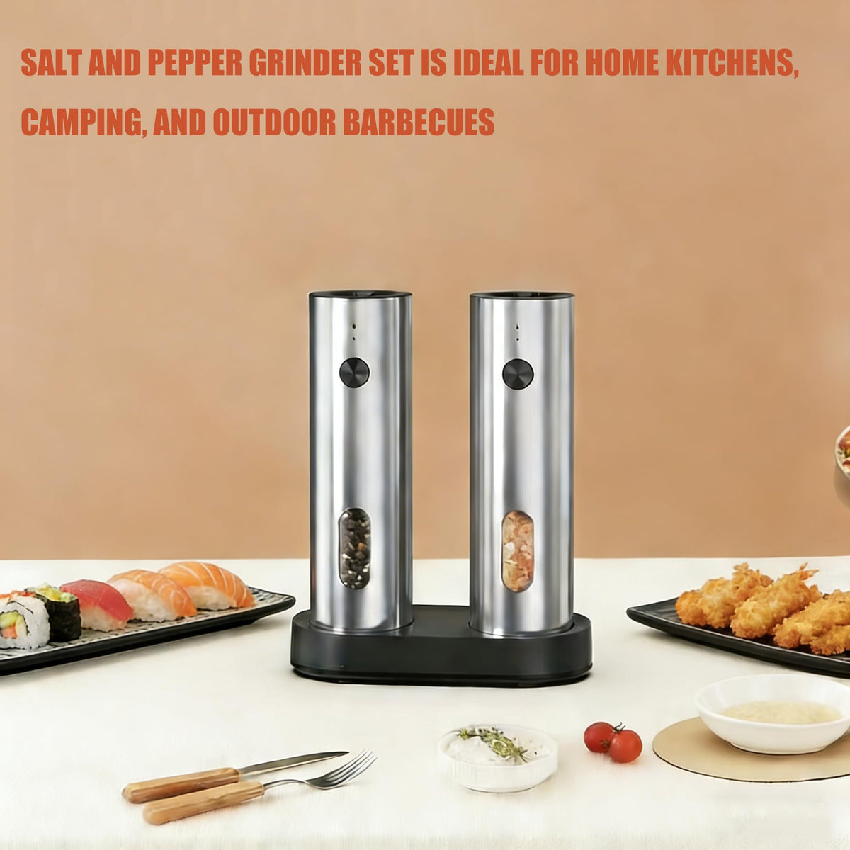 Electric Salt and Pepper Grinder Set, Rechargeable Stainless Steel with USB-C Dual Charging Base, Upgraded Large Capacity, Adjustable Coarseness & Bright LED Light, Kitchen Essentials