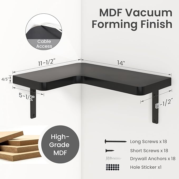 Venusmiles Corner Floating Shelves Set of 4, Wall Mounted L-Shaped Storage