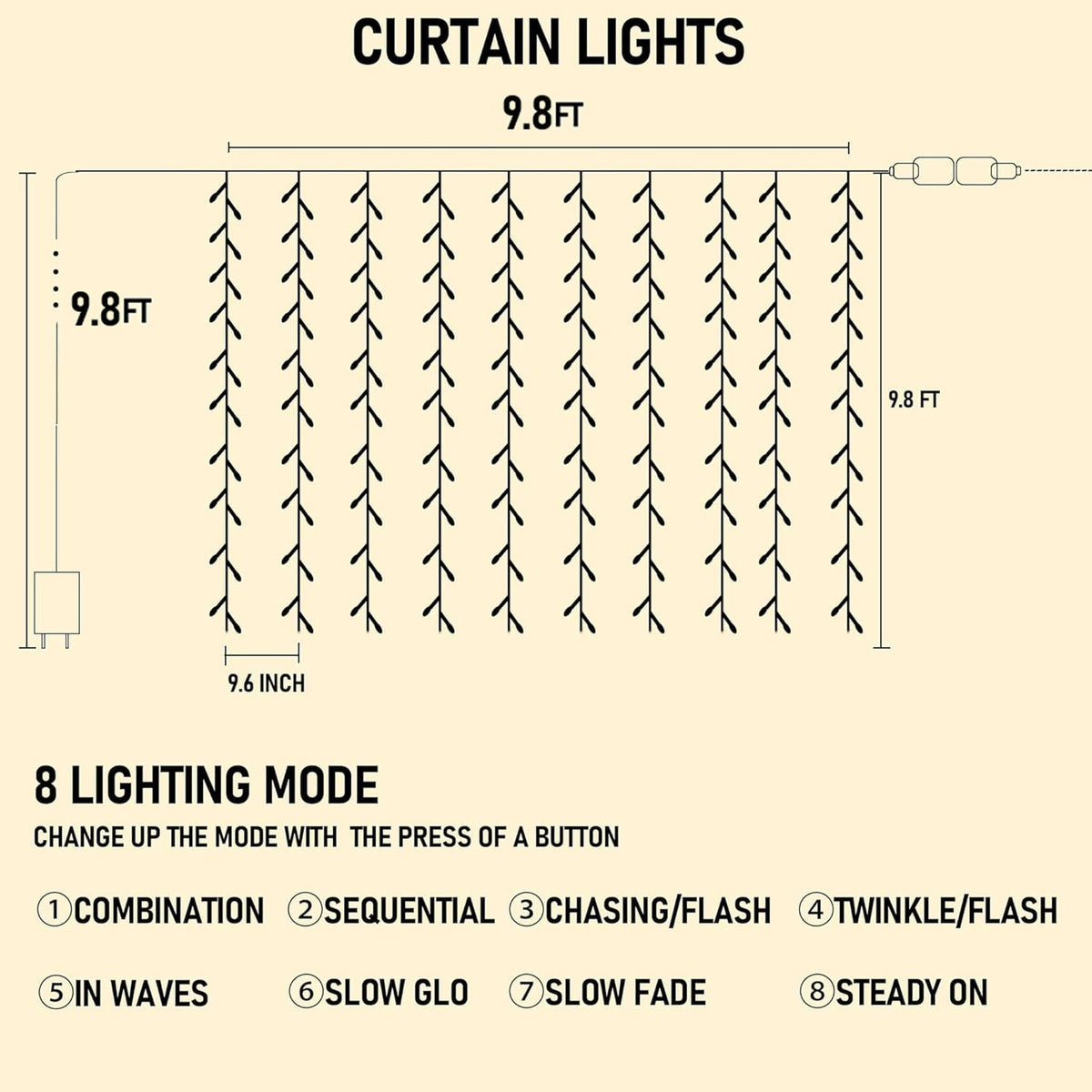Dazzle Bright 300 LED Curtain String Lights, Christmas Fairy Lights for Bedroom with 8 Lighting Modes, Connectable Waterproof Window Lights Party Wedding Garden Wall Decor, Blue