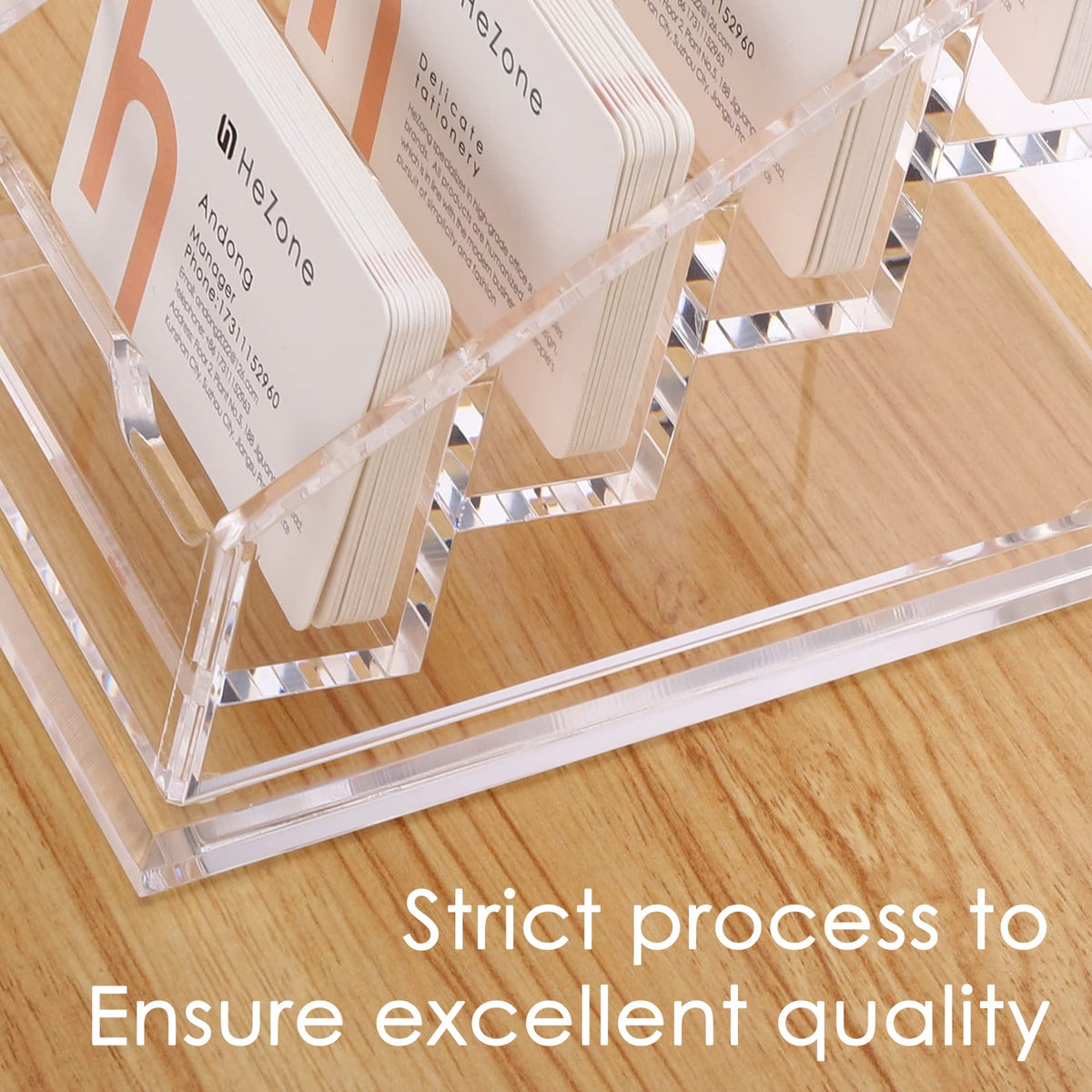Business Card Holder for Desk Clear Acrylic Business Cards Stand Organizer Business Card holder 4 Slots 4 Tier Tilt Angle Business Card Display Rack-1 Pack