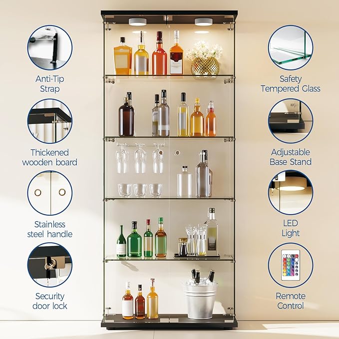 IDEALHOUSE Tempered Glass Display Cabinet