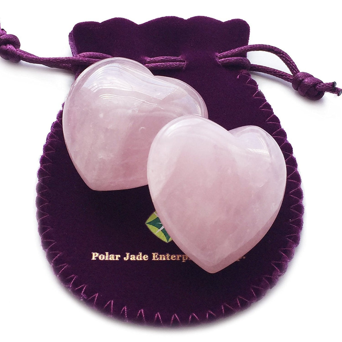 Polar Jade Set of 2 Hand-Carved Rose Quartz Puffy Hearts – 100% Natural Healing Crystals for Chakra Energy, Meditation, Massage, and Home Decor