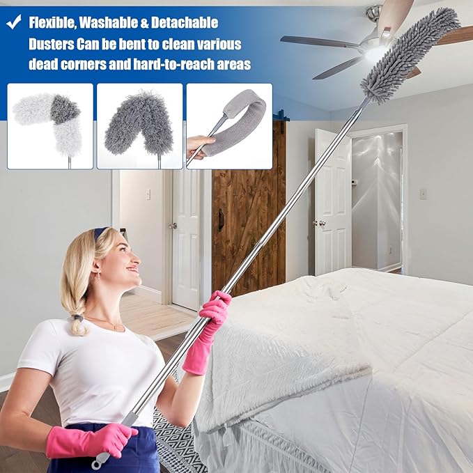 9PCS Dusters for Cleaning, Extendable Microfiber Duster