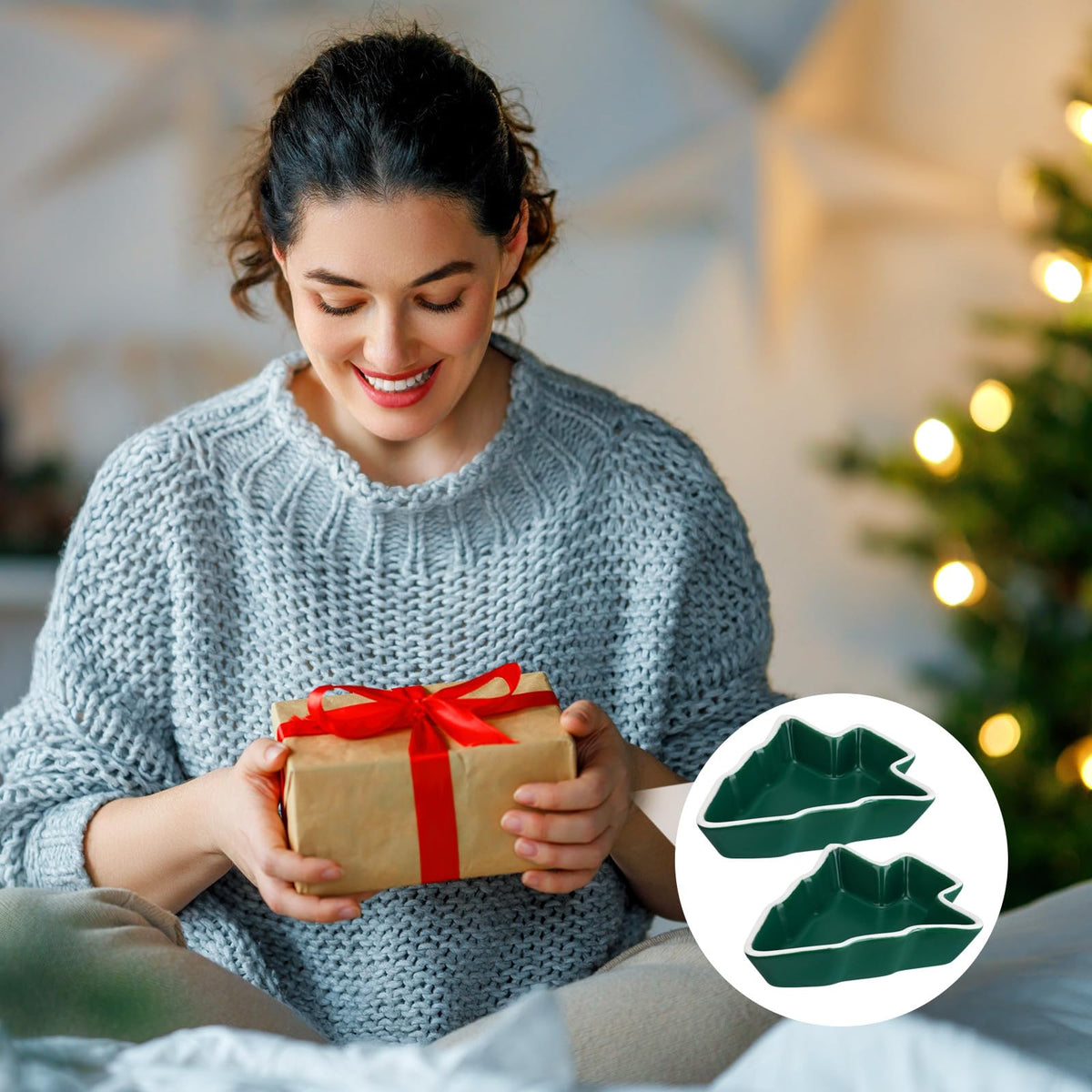 Healeved 2pcs Christmas Tree Shaped Plates 4. 52 Inch Green Christmas Tree Candy Dish Party Snack Trays Dry Fruit Containers Serving Dishes for Restaurant Decorations