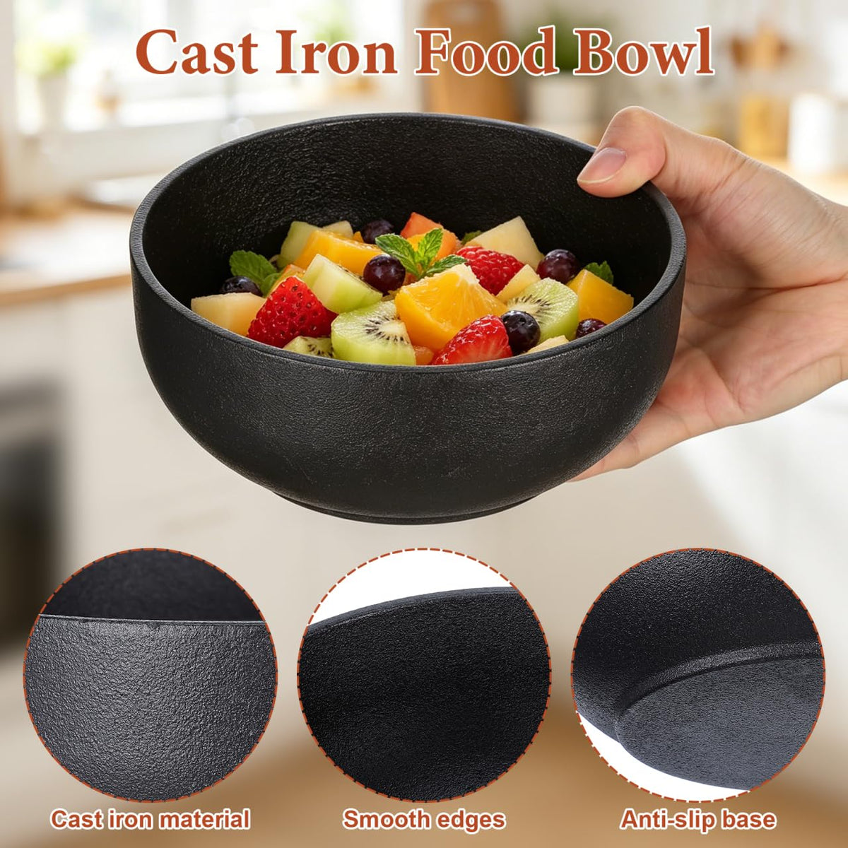 Cabilock Cast Iron Bibimbap Bowl 6.7 Inch Korean Stone Bowl for Cooking Sizzling Hot Pot Dolsot Professional Ramen Noodle Soup Mixing Rice Serving Basin Oven Safe Seasoned Kitchenware