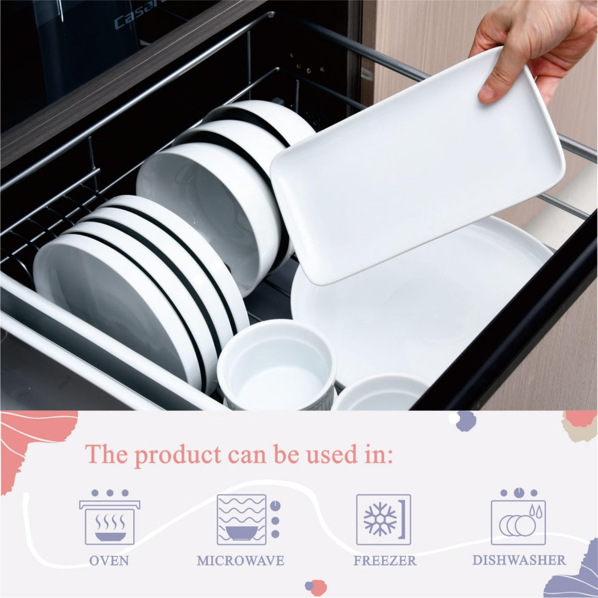 Miicol Small Platters Set of 6, Ceramic Rectangle Plates 9 Inch, Modern Sushi Plate Set, White Serving Dishes for Serving Food, Appetizer, Dessert, Dinner, Party