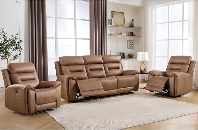 ANJ 3-Piece Faux Leather Power Recliner Sofa Set