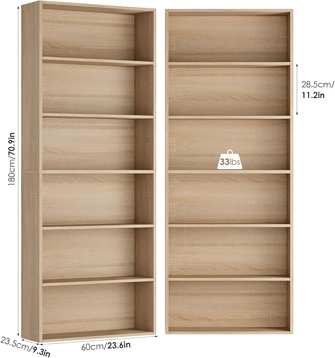 FOTOSOK 6-Tier Open Bookcase and Bookshelf Set of 2, Freestanding Display