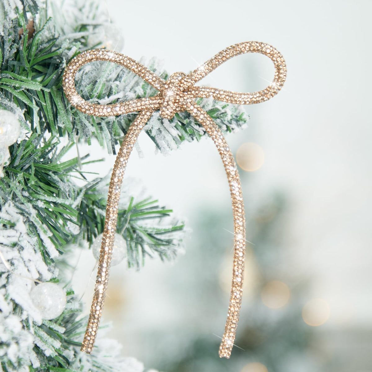 FLAIR GIFTS 6 Pcs 2026 Christmas Bows Ornaments, Champagne Gold Sparkly Glitter Rhinestone Bow Ornaments with Twist Tie for Xmas Tree Decoration, Wreath, Garland, Gift Wrapping