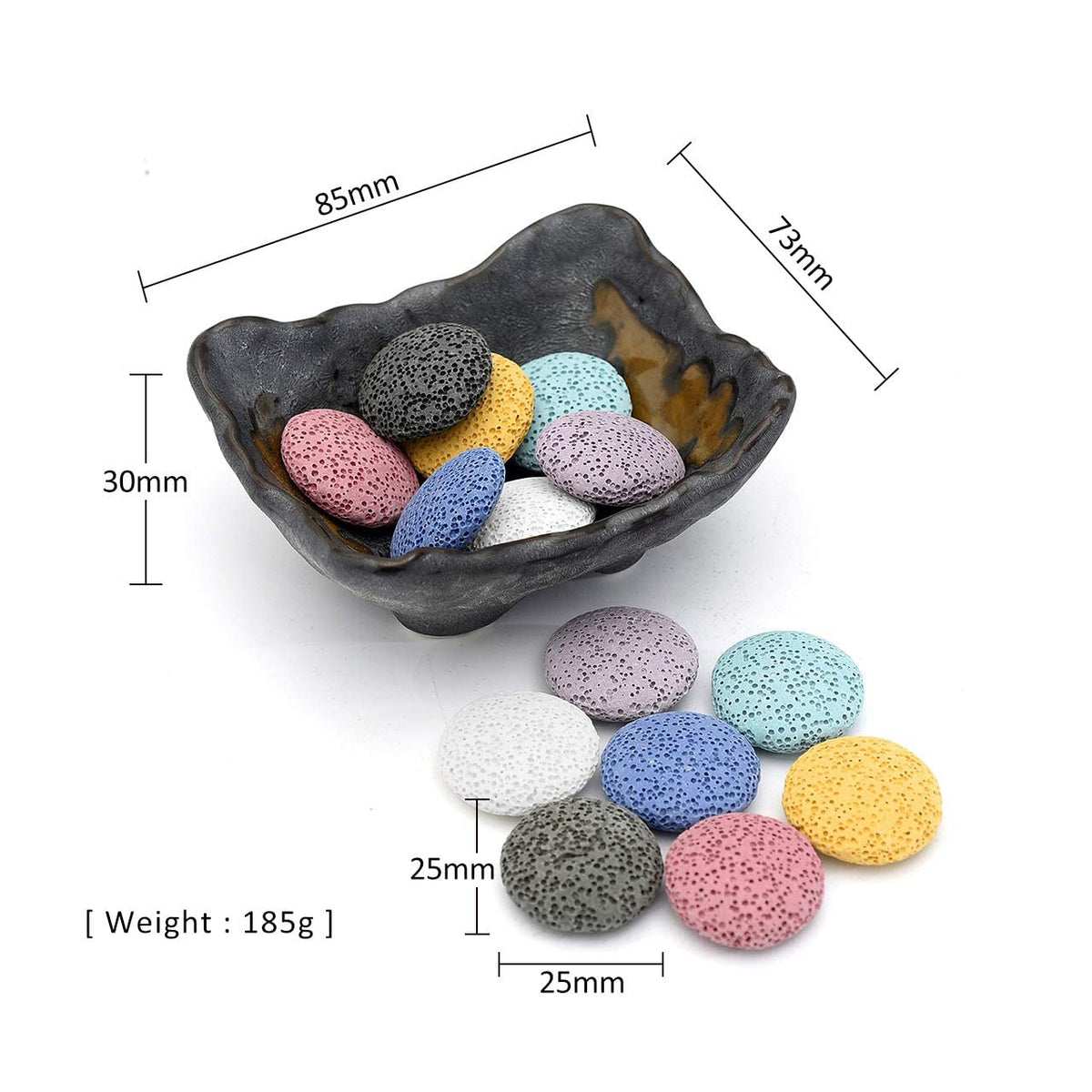 Top Plaza Lava Rock Stone Aromatherapy Essential Oil Diffuser Set Square Ceramic Fragrance Perfume Ware Bowl with 14Pcs Round Shape Lava Stone Beads
