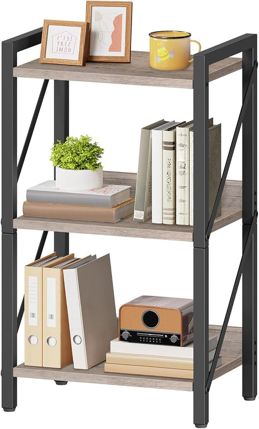 HOOBRO Bookshelf, 3-Tier Industrial Bookcase, Book Shelf Storage Organizer