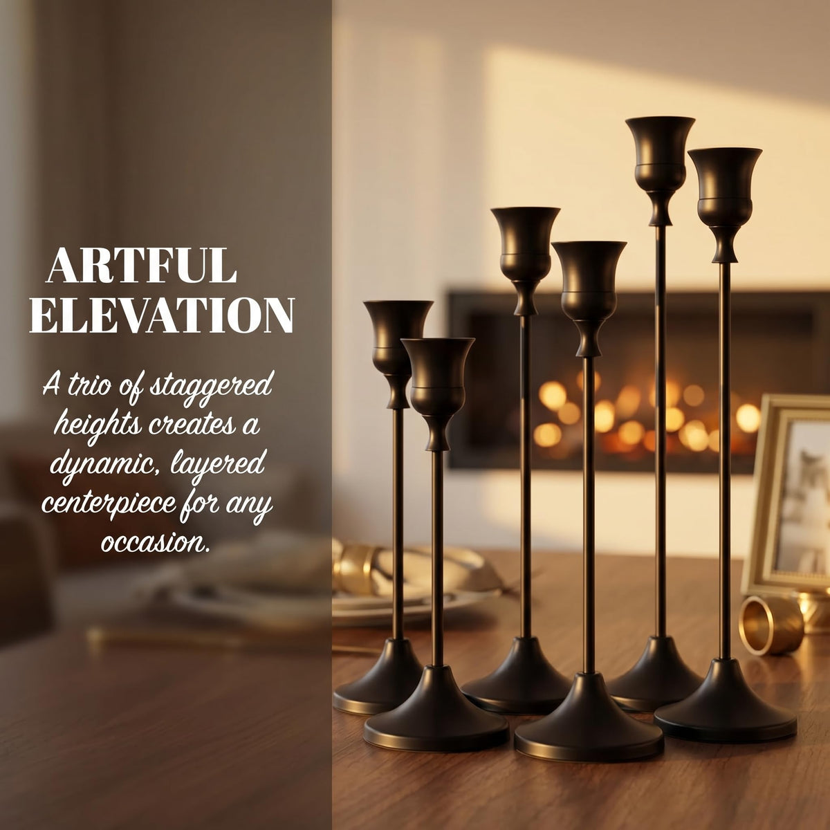Oakernel Black Taper Candle Holders 2 Sets(6 Pcs) - Tall Metal Candlestick Holders for Table Centerpiece, Formal Dinner, Wedding, Fireplace Mantel Decor, Fits 3/4 Inch Thick Candles