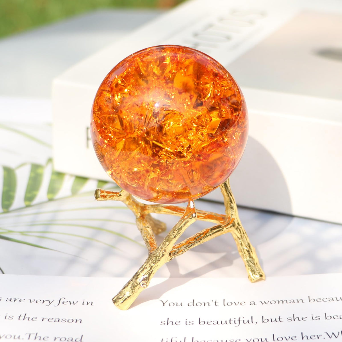 50mm Crystal Ice Cracked Balls with Metal Branches Base Paperweight K9 Glass Decorative Ball Decor for Home Table Room Office Wedding Ornaments