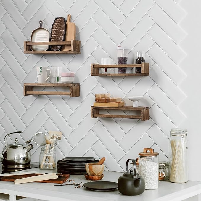 Nursery Room Shelves Set of 4, Wood Floating Book Shelves