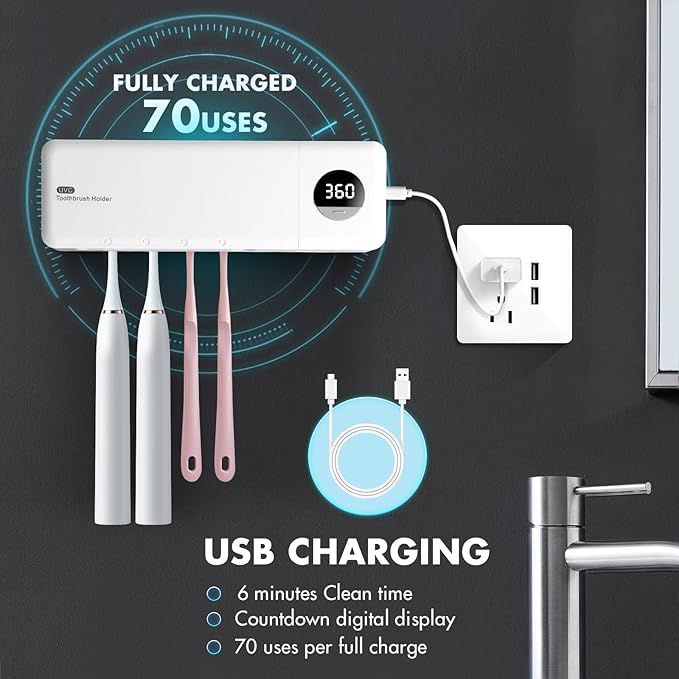 Sanitizeri Toothbrush Holder, Sanitizeri Toothbrush Cleaner, 2000mAh