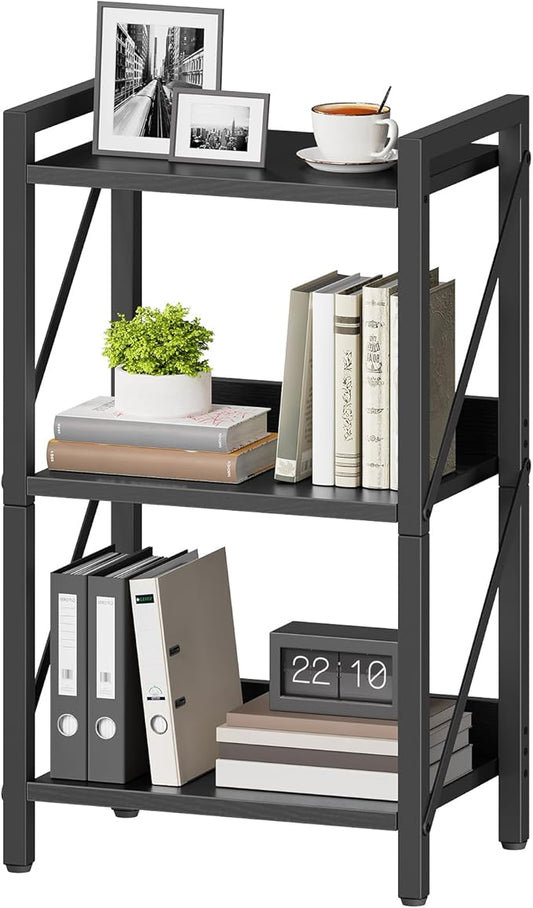 HOOBRO Bookshelf, 3-Tier Industrial Bookcase, Book Shelf Storage Organizer
