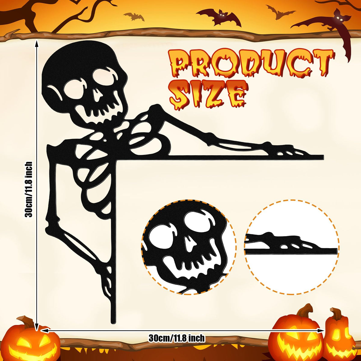 Yaocom Metal Halloween Skeleton Door Topper 11.8" x 11.8" Halloween Door Frame Decoration Gothic Metal Skull Sign for Corner Cabinet Shelf Window Wall Ornaments Day of The Dead Home Office Kitchen