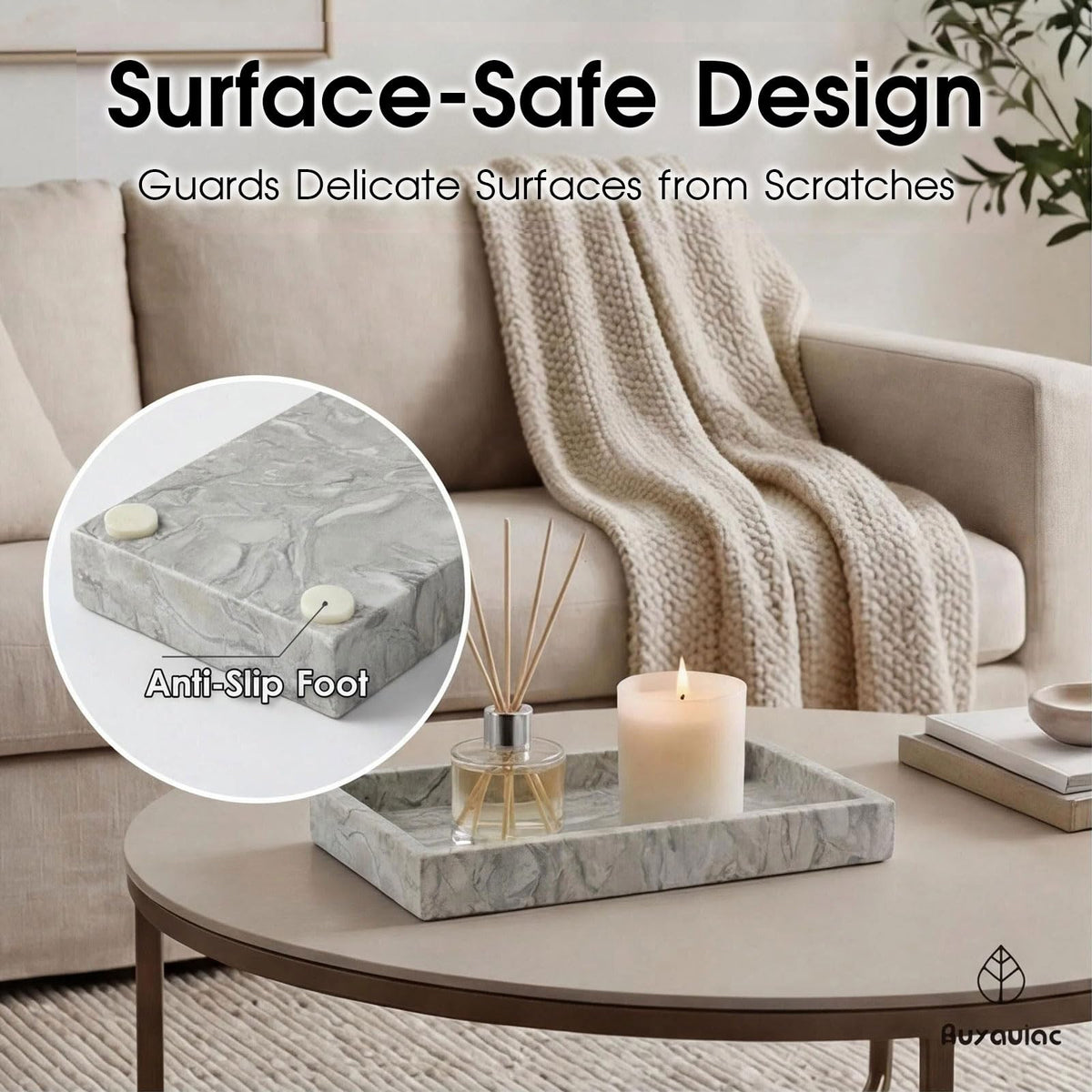 AUSAULAC Natural Marble Tray Heavyweight Stone Vanity Tray for Bathroom Countertop, Coffee Table & Dresser - Handcrafted Rectangular Organizer (Gray, 9.84" x 4.72" x 1.18")