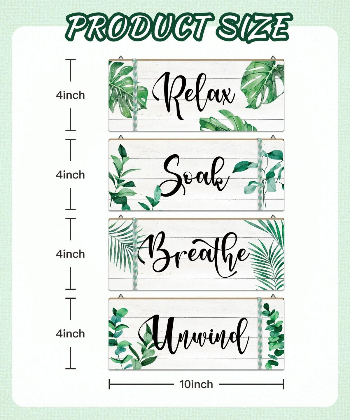 Putuo Decor Bathroom Wall Decors Relax Soak Breathe Unwind Wall Decor Set of 4, Botanical Bathroom Quote Wood Sign Panels, Spa Style Hanging Wall Art for Bathroom, Bedroom, Yoga Room, Apartment