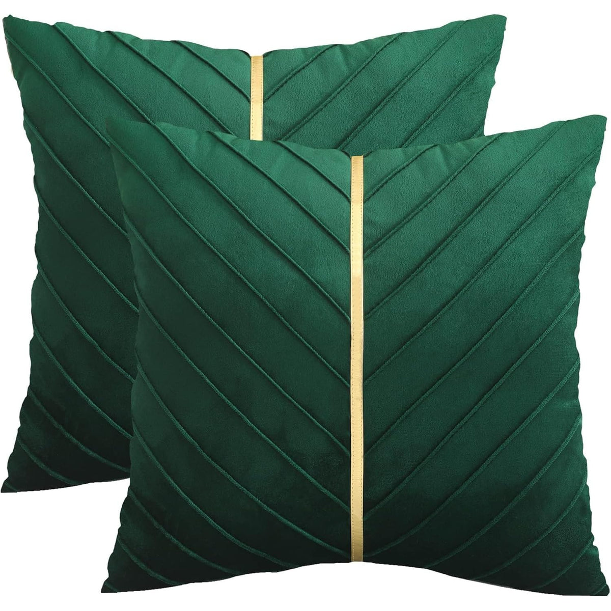 Tosleo Dark Green Velvet Pillow Covers 18x18 Pack of 2 with Gold Leather Soft Throw Pillow Covers Home Decorative Cushion Cases Luxury Modern Pillow Covers Summer Home Decor for Sofa Bed