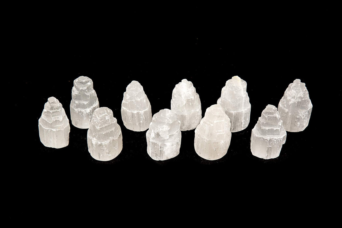 JIC Gem Set of 10 White Selenite Sky Tower Skyscraper Reiki Chakra Stone Crystal Healing Energy Tower 6-7cm Tall