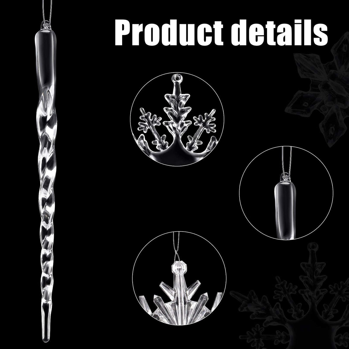 Chuangdi 72 Pcs Snowflake Icicle Ornaments for Christmas Tree Twisted Glitter Icicles Acrylic Hanging Drop Decoration for Winter Xmas Holiday Party New Year Outdoor Supplies(Clear)